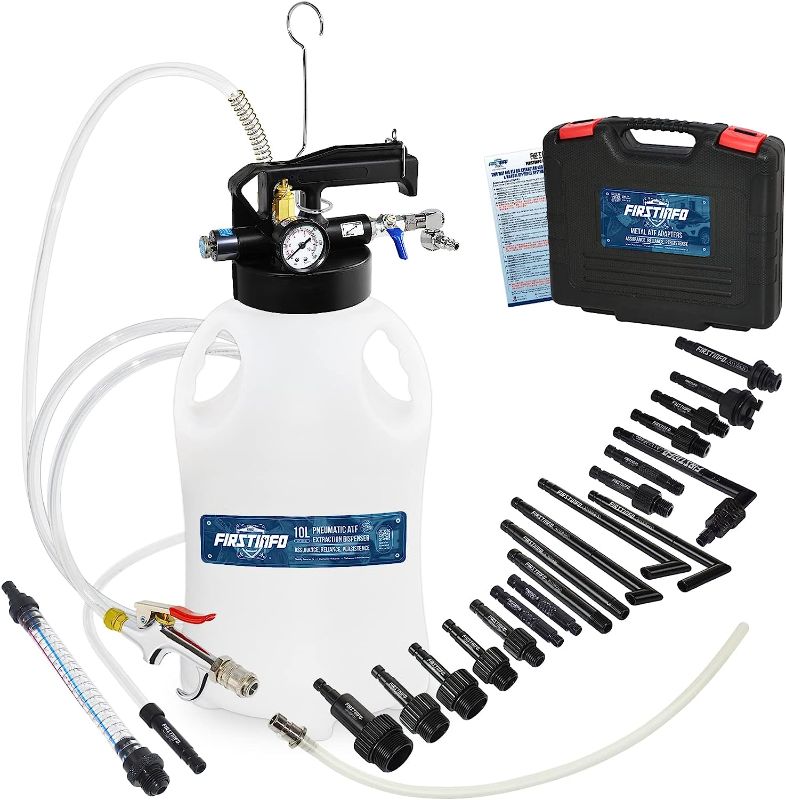 Photo 1 of FIRSTINFO A1135QUS Patented 10 Liter Automatic Transmission Fluid Pump ATF Refill System Dispenser Extractor, with 21 Pcs OE-Style ATF Filler Adapters + Hanging Hook & 360-degree Air Inlet
