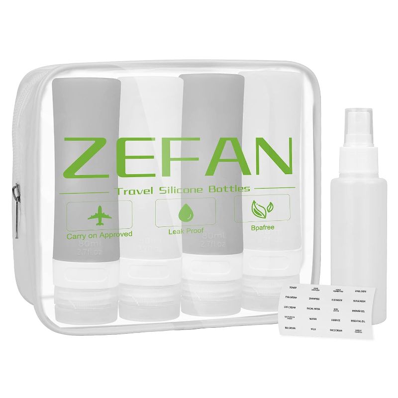 Photo 1 of ZEFAN Travel Bottles Set, 3oz Leak Proof Refillable Silicone Travel Bottles Kit, Travel Accessories Toiletries Set,Perfect for Shampoo Conditioner Lotion Body Wash (3oz/80ml, Simple colours)
