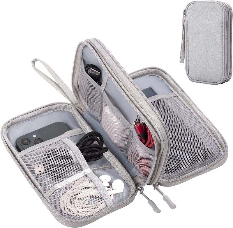 Photo 1 of Arae Electronic Organizer, Travel Cable Organizer, Double Layers Portable Waterproof Pouch, Electronic Accessories Storage Case for Cable, Cord, Charger, Phone, Earphone (Gray)
