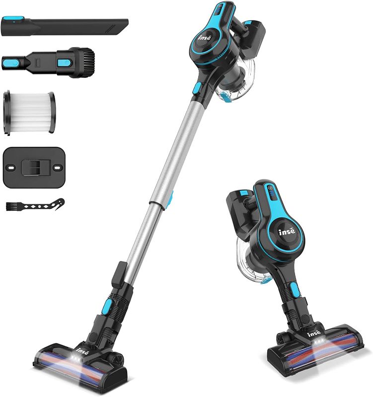 Photo 1 of INSE Cordless Vacuum Cleaner, 6-in-1 Rechargeable Stick Vacuum with 2200 m-A-h Battery, Powerful Lightweight Vacuum Cleaner, Up to 45 Mins Runtime, for Home Hard Floor Carpet Pet Hair-N5S Sky Blue