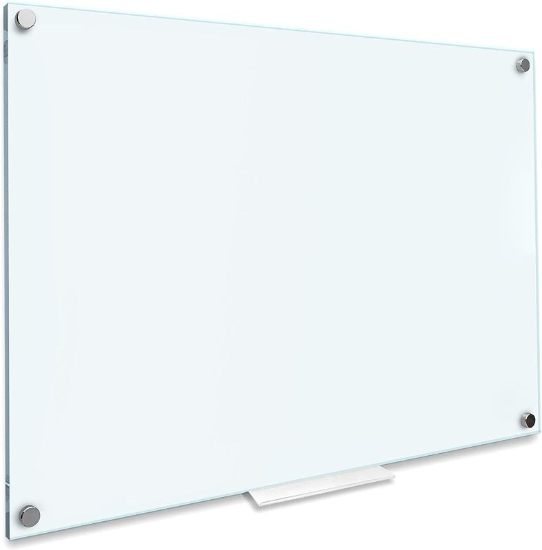 Photo 1 of Glass Whiteboard 48 x 34 inch (4' x 3') Glass Dry Erase Board for Wall Frameless Large Office Wall Mount Frosted White Board for Work Home and School with Marker Tray Included

