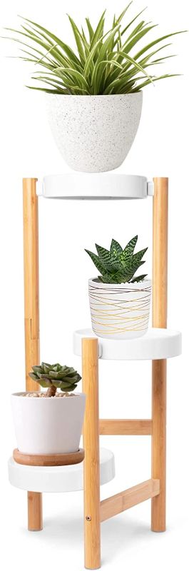 Photo 1 of 3 Tier Plant Stand, Plant Rack Potted Flower Holder Ladder Plant Stands | Bamboo Planter Stand Indoor, Outdoor, Garden | Tall Corner Plant Shelf Holder & Display Rack 11 In X 11 In X 27.6 In, White