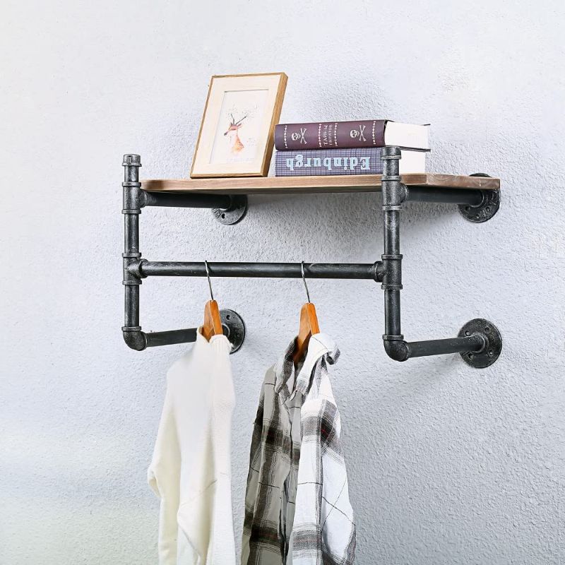 Photo 1 of  Industrial Pipe Clothing Rack Wall Mounted Clothes Rack,Pipe Clothing Rack with Shelf Clothes Rack with Shelves,Retail Shelving Garment Rack 24''