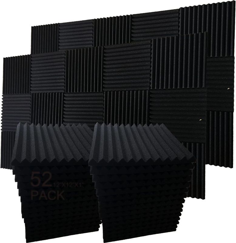 Photo 1 of 52 Pack 12 "X 12 "X1" Acoustic Panels Studio Soundproofing Foam Wedge Tiles, (52BLACK)
