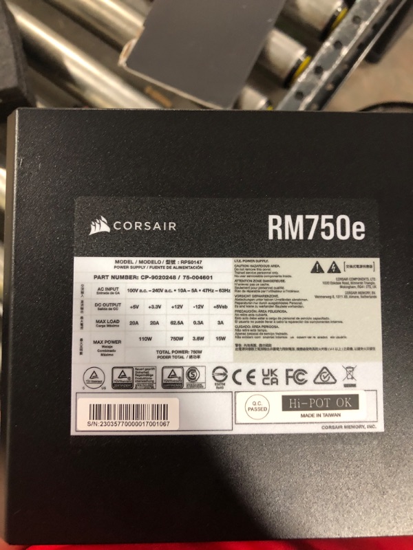 Photo 3 of Corsair RM750e Fully Modular Low-Noise ATX Power Supply - Dual EPS12V Connectors - 105°C-Rated Capacitors - 80 Plus Gold Efficiency - Modern Standby Support - Black Black 750 Watt RMe (2022)