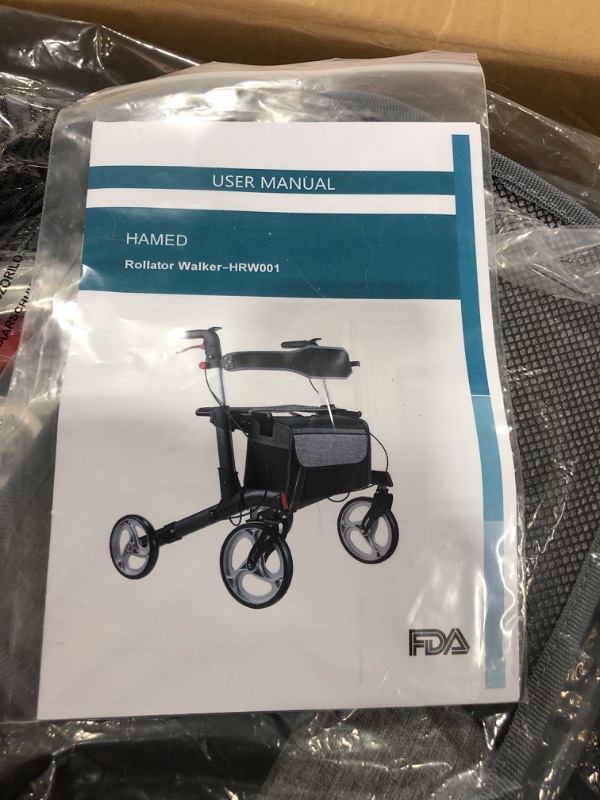 Photo 3 of HAMED Heavy Duty Rollator Walker with Extra Wide 20" Seat, Support to 400 lbs, Double Folding Rolling Walker for Senior with 10" Wheels, Aluminum Mobility Walking Aid, Black