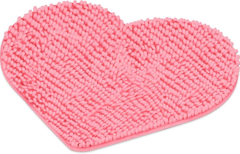 Photo 1 of 2pk of Valentine's Day Heart Shaped Rug Love Decorative Floor Mat Heart Shag Shower Mat Nonslip Washable Doormat Entrance Welcome Carpet for Home Living Room Sofa Bathroom Floor, 20 x 24 Inches (Pink)
