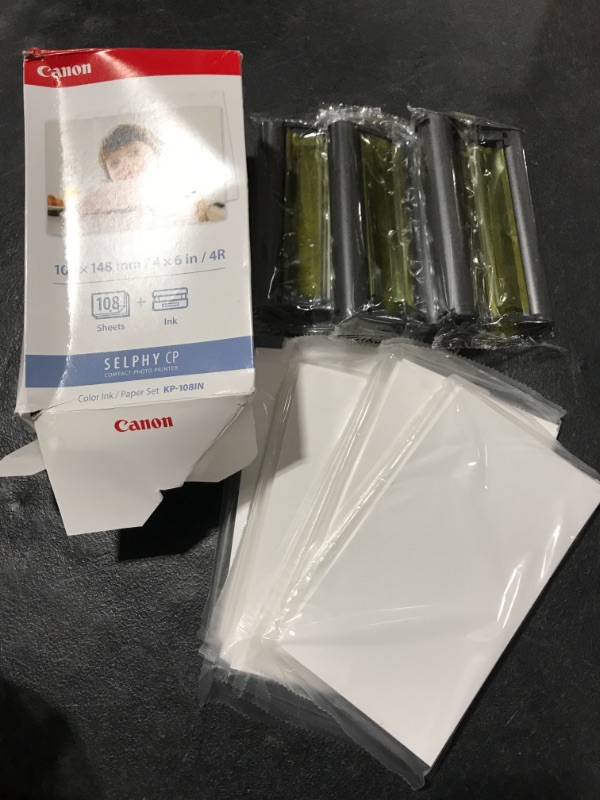 Photo 2 of Canon KP-108IN 3 Color Ink Cassette and 108 Sheets 4 x 6 Paper Glossy for SELPHY CP1300, CP1200, CP910, CP900, CP760, CP770, CP780 CP800. Bonus: Quality Photo Microfiber Cloth