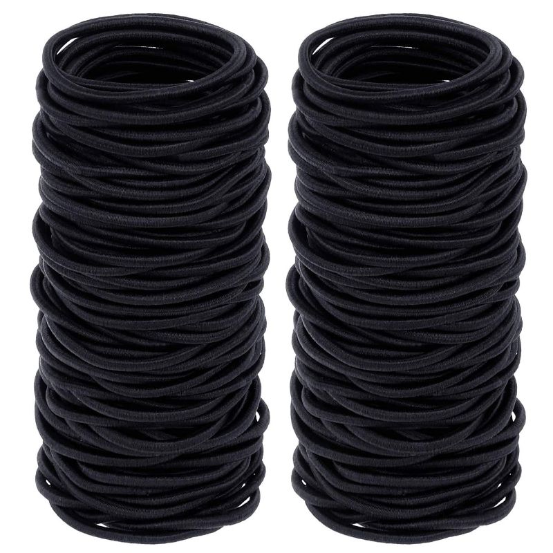 Photo 1 of 150 Pieces Black Hair Ties for Thick Curly Hair Bulk Hair Ties Ponytail Holders Hair Elastics Bands for Women or Men (4mm)
