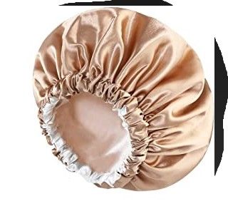 Photo 1 of Auban Large Bonnet Sleep Cap Hair Wrap for Curl, Double Layer Satin Lined Bonnet for Sleeping Bag Adjustable Elastic Lace Band Hair Silk Wrap for Women Hair Oil Care after Use Hot Comb or Hair Brush - ROSE GOLD 
