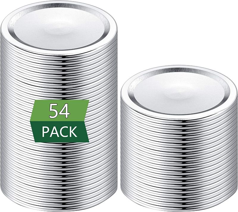 Photo 1 of 54-Count,Regular Mouth Canning Lids for Ball, Kerr Jars - Split-Type Metal Mason Jar Lids for Canning - Food Grade Material, 100% Fit & Airtight for Regular Mouth Jars (54 pcs, Regular Mouth)
