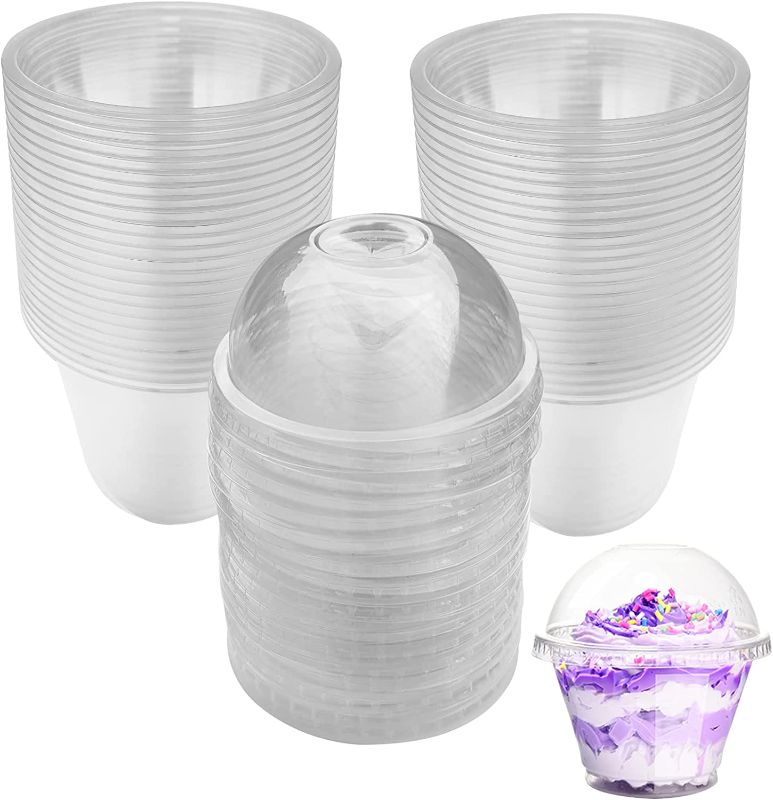 Photo 1 of 50 Pack Disposable Clear Plastic Cups Ice-cream Cups with Dome Lids, 180ml/6oz PET Sundae Dessert Cups for Iced Coffee Cold Drinks Frozen Yogut Fruits Jello Snacks Bubble Boba Tea Juice Milkshake
