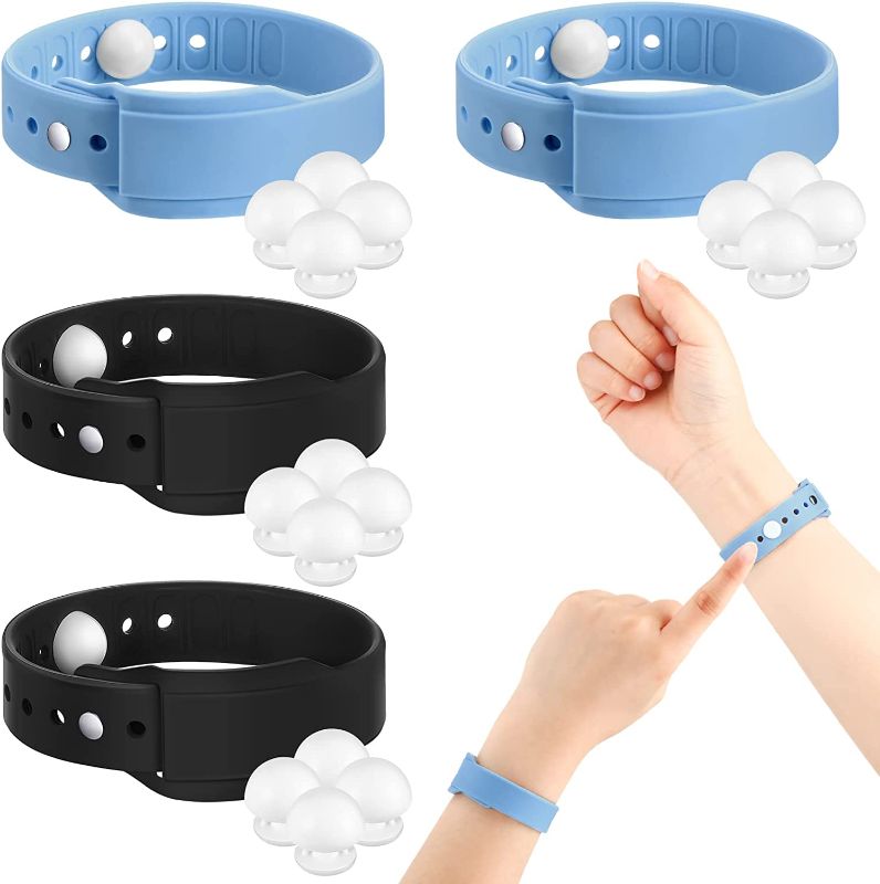 Photo 1 of 4 Pcs Motion Sickness Bracelets Bands Sickness Adult Adjustable Acupressure Wristband Headache Relief Anxiety Relief Waterproof Band for Seasickness Car (Blue, Black)
