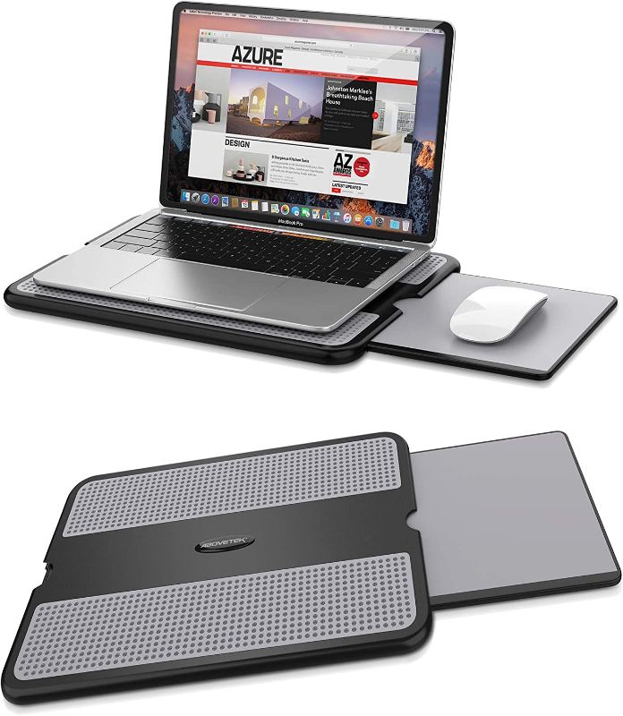 Photo 1 of AboveTEK Portable Laptop Lap Desk w/Retractable Left/Right Mouse Pad Tray, Non-Slip Heat Shield Tablet Notebook Computer Stand Table w/Sturdy Stable Work Surface for Bed Sofa Couch or Travel

