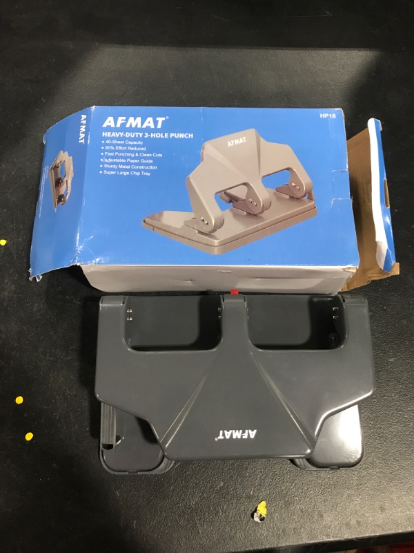 Photo 2 of 3 Hole Punch Heavy Duty, 40-Sheet Three Hole Punch, AFMAT Heavy Duty Hole Puncher 3 Ring, Large 3 Hole Adjustable Paper Punch, 50% Reduced Effort 3-Hole Punch, Metal Paper Puncher w/Large Chip Tray
