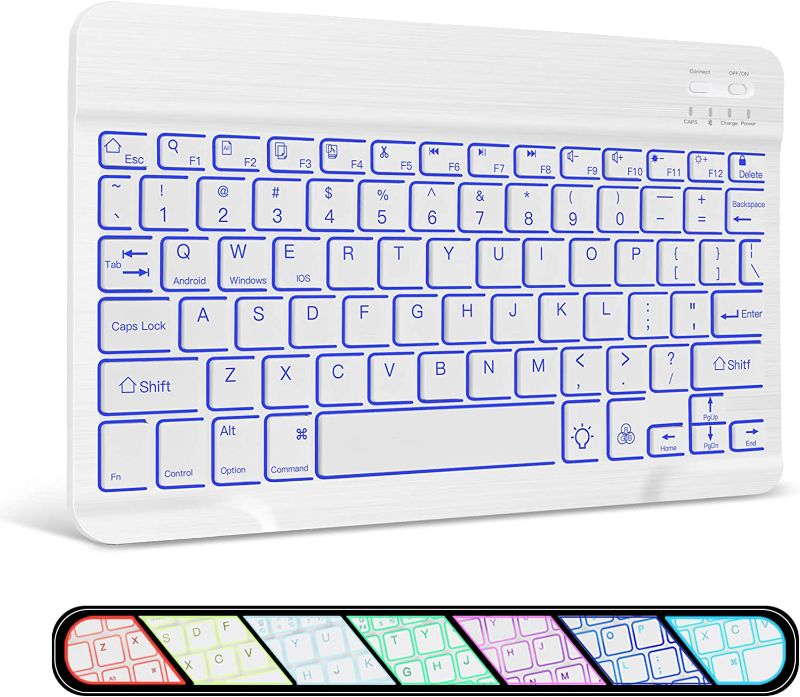 Photo 1 of XIWMIX Ultra-Slim Wireless Bluetooth Keyboard - 7 Colors Backlit Universal Rechargeable Keyboard Compatible with iPad Pro/iPad Air/iPad 9.7/iPad 10.2/iPad Mini and Other iOS Android Windows Devices
