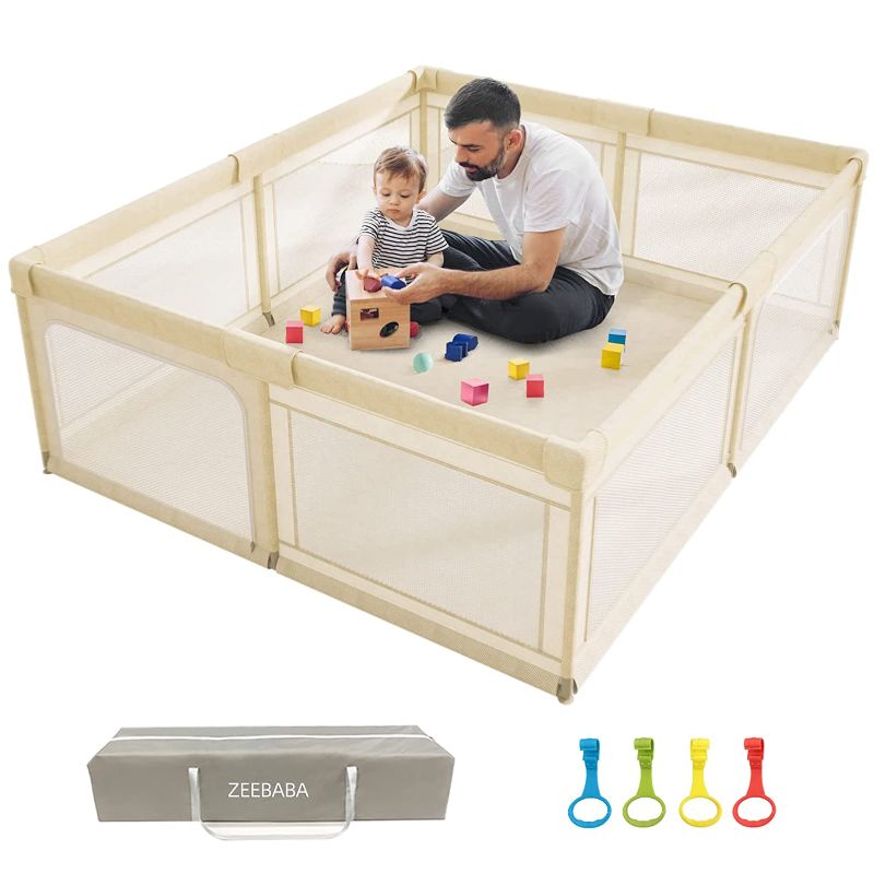 Photo 1 of Beige Baby Playpen, Baby Play Pen, Indoor/Outdoor Kids Safe Activity Center for Babies