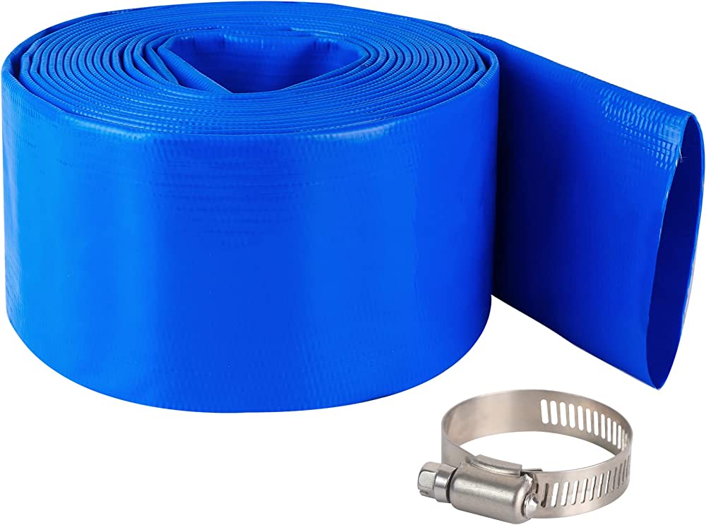 Photo 1 of 3" x 100 FT Pool Backwash Hose, Blue Heavy Duty Reinforced PVC Lay Flat Water Discharge Hose for Swimming Pool Filter Pump