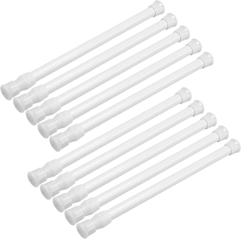 Photo 1 of 10 Pack Spring Tension Curtain Shower Rods Adjustable 10 to 16 inches Small Expandable Spring Tension Curtain Rods White Closet Cupboard Bars Shower Window Spring Rods, No Drilling