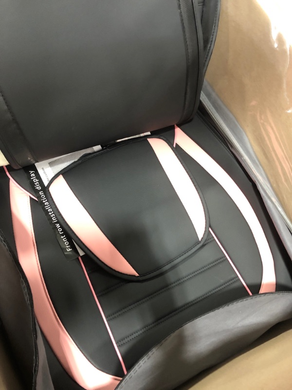 Photo 3 of ?? OY004Full Set Waterproof Leather Car Seat Cover for Women, Men,for Cars SUV Pick-up Truck Universal Fit Set for Auto Interior Accessories (Black&Pink)