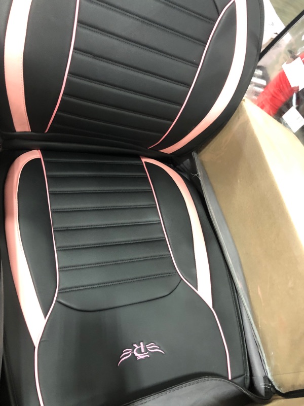 Photo 2 of ?? OY004Full Set Waterproof Leather Car Seat Cover for Women, Men,for Cars SUV Pick-up Truck Universal Fit Set for Auto Interior Accessories (Black&Pink)