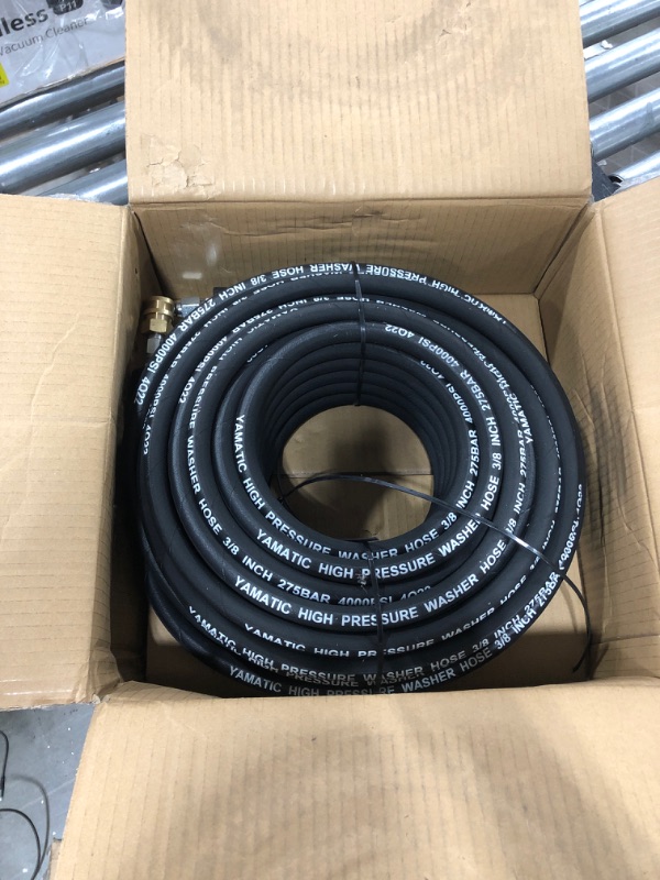 Photo 2 of YAMATIC 3/8" Pressure Washer Hose 4000 PSI 100FT Hot Water Power Washer Hose Max 212°F with Swivel Quick Connect, Commercial Grade Steel Wire Braided & Synthetic Rubber Jacket, Kink Resistant 100 Feet