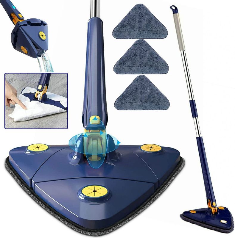 Photo 1 of 360° Rotatable Adjustable Cleaning Mop Extendable Triangle Mop with Long Handle Hand Twist Quick Dry Mop Multifunctional Microfiber Wet and Dry Mop for Floor Wall with 3 Replacement Pads
