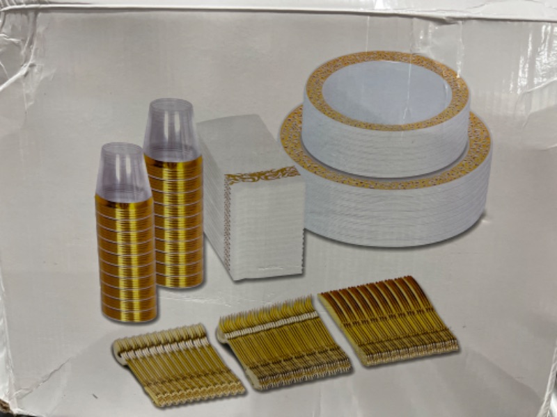 Photo 1 of 350 DISPOSABLE DINNERWARE SET POLISHED GOLD