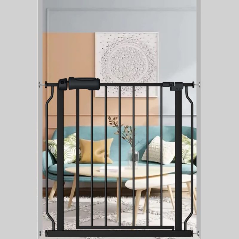 Photo 1 of ALLAIBB Extra Wide Pressure Mounted Baby Gate Walk Through Child Kids Safety Toddler Tension White Long Large Pet Dog Gates with Extension for doorways Kitchen (29.13-33.86"/74-86cm, Black)

