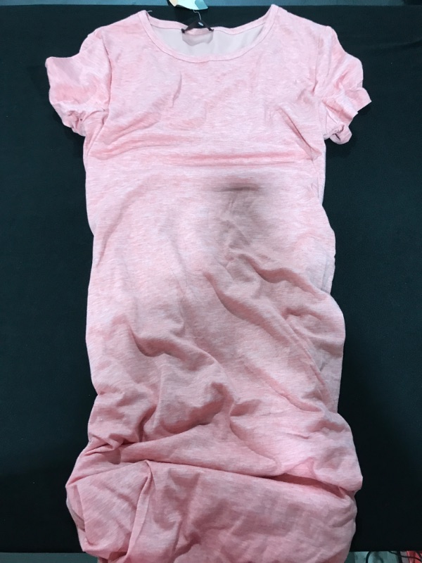 Photo 2 of [Size S] BTFBM Women's Summer Casual Beach Dresses Crew Neck Short Sleeve Ruched Stretchy Bodycon T Shirt Wrap Mini Dress Dark Pink