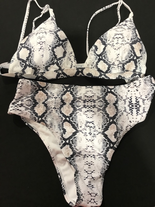 Photo 2 of [Size M] BTFBM Women Casual High Waisted Bikini Sets Swimsuit Leopard Print Triangle Two Piece Bathing Suit Swimwear Light Grey 