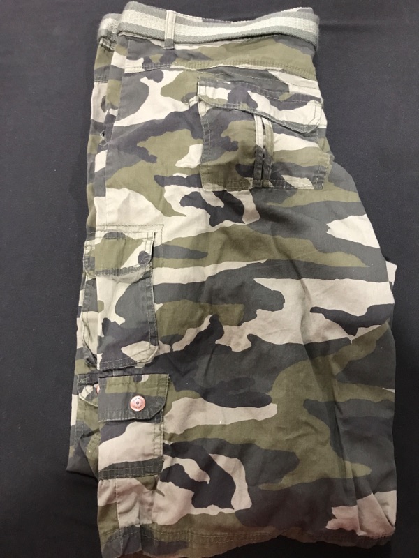 Photo 2 of [Size 38] Cargo Shorts for Men - Mens and Big and Tall Twill Cargo Shorts with Belt - ECKO- Green Camo