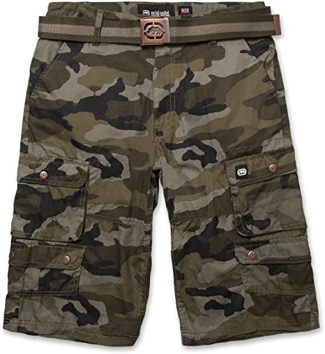Photo 1 of [Size 38] Cargo Shorts for Men - Mens and Big and Tall Twill Cargo Shorts with Belt - ECKO- Green Camo