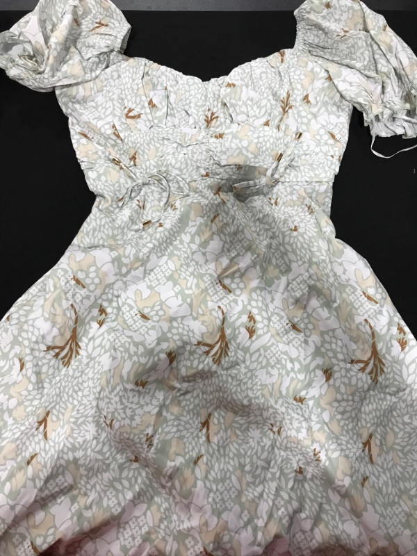 Photo 2 of [Size M] GRACEVINES Women’s Square Neck Ruffle Floral Print Mini Dress High Waist Smocked Summer Boho Short Sundress- Green