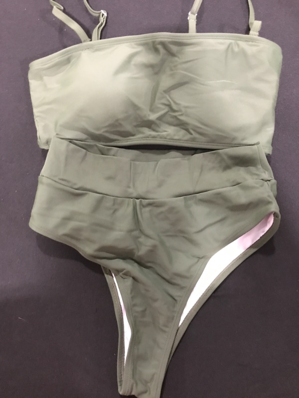 Photo 2 of [Size M] Pink Queen Women's Removable Strap Wrap Pad Cheeky High Waist Bikini Set Swimsuit 01 - Army Green Medium