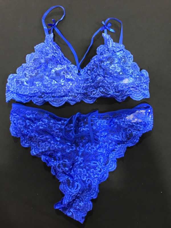 Photo 2 of [Size XXL] Namifin Women Lingerie Set Lace Bralette and Panty Set Strappy Lace Lingerie XX-Large Royal Blue