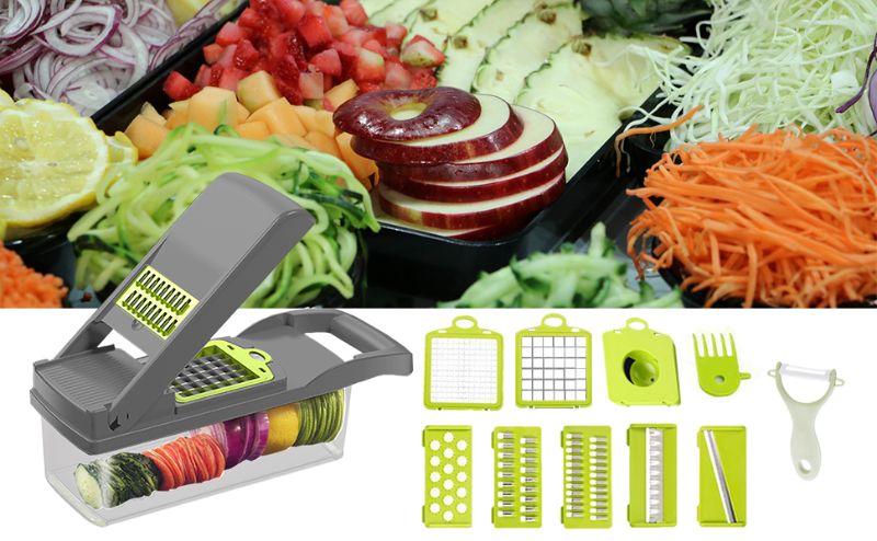 Photo 1 of [Light Blue] Vegetable Chopper Mandoline Slicer Cutter Chopper 12 in 1 Veggie Chopper Interchangeable Blades with Colander Basket and Container by GIB Cleaningtool 