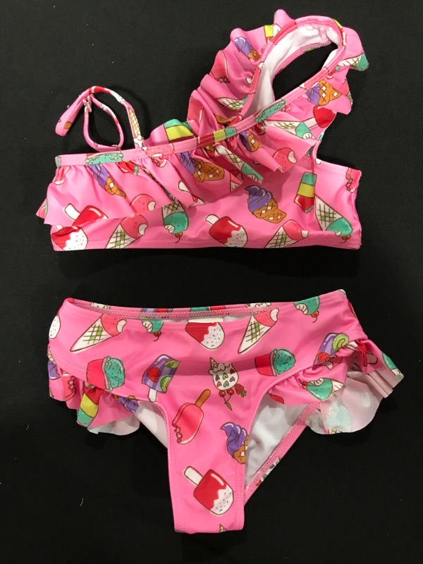 Photo 2 of [Size 5-7]  CHILDRENSTAR Girls One Shoulder Swimsuits Kids Two Piece Bathing Suits Beach Pool Swimwear Ice Cream 802