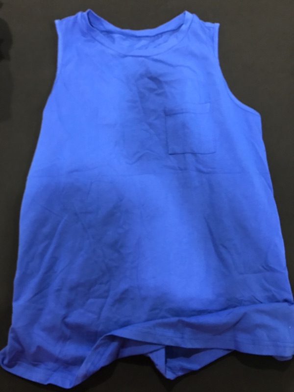 Photo 2 of [Size M] Women's High Neck Tank Top Sleeveless Blouse Plain T Shirts Pocket Cami Summer Tops A-blue Medium