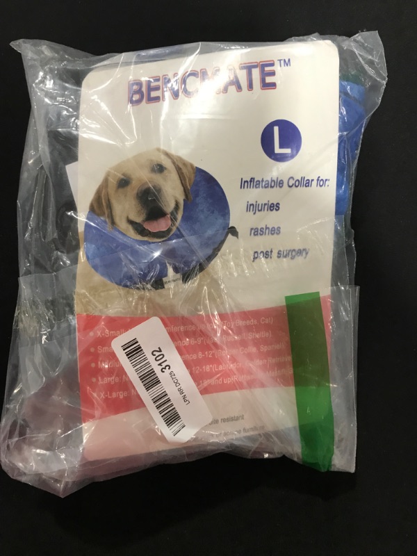 Photo 2 of [Size L] Bencmate Protective Inflatable Collar for Dogs and Cats - Soft Pet Recovery Collar Does Not Block Vision E-Collar, Large Fits Neck Circumference 12 - 18