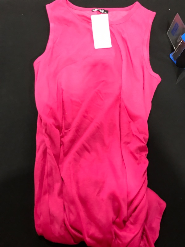 Photo 1 of [Size  X-Large] BTFBM Women Casual Dress Crew Neck Ruched Summer Sleeveless Tank Bodycon Shirt Short Mini Dresses Rose Red