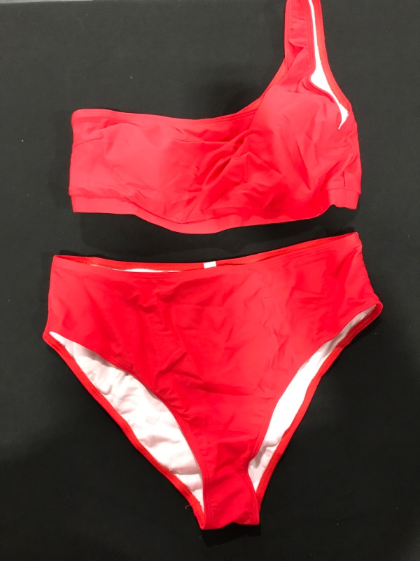 Photo 2 of [Size 2XL] NAFLEAP Women One Shoulder Swimsuit Tankini High Waisted Bikini Set 2 Pieces Push Up Bathing Suit C-red 6