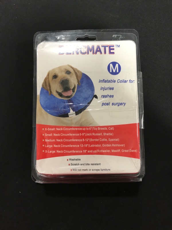 Photo 2 of [Size M] BENCMATE Protective Inflatable Collar for Dogs and Cats - Soft Pet Recovery Collar Does Not Block Vision E-Collar (Medium, Blue) [Neck:8"-12"] Medium Blue