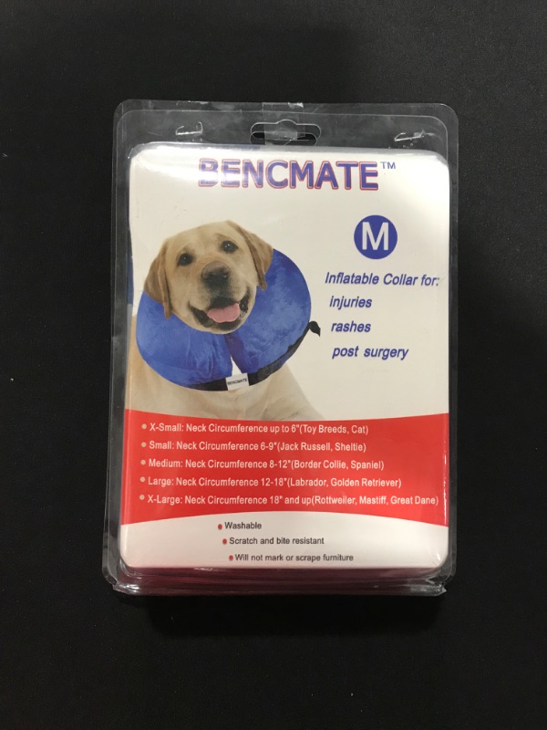 Photo 2 of [Size M] BENCMATE Protective Inflatable Collar for Dogs and Cats - Soft Pet Recovery Collar Does Not Block Vision E-Collar (Medium, Blue) [Neck:8"-12"] Medium Blue