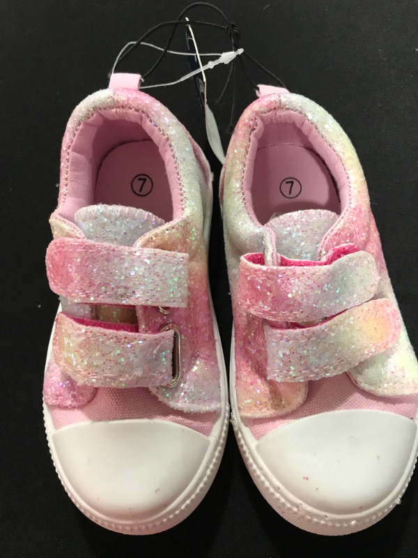 Photo 2 of [Size 7] K KomForme Toddler Boys & Girls Shoes Kids Canvas Sneakers with Cartoon Dual Hook and Loops 7 Toddler Glitter