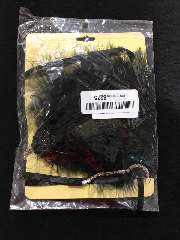 Photo 1 of BABEYOND 1920s Flapper Headband Roaring 20s Headpiece Gatsby Ostrich Feather Headpiece with Crystal A-black