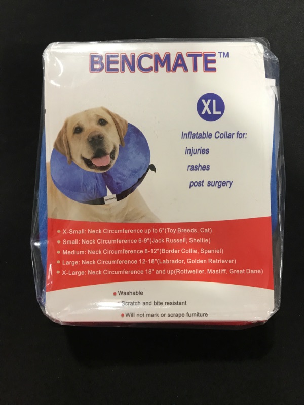 Photo 2 of [Size XL] BENCMATE Protective Inflatable Collar for Dogs and Cats - Soft Pet Recovery Collar Does Not Block Vision E-Collar (X-Large, Blue) [Neck:18"-25"]