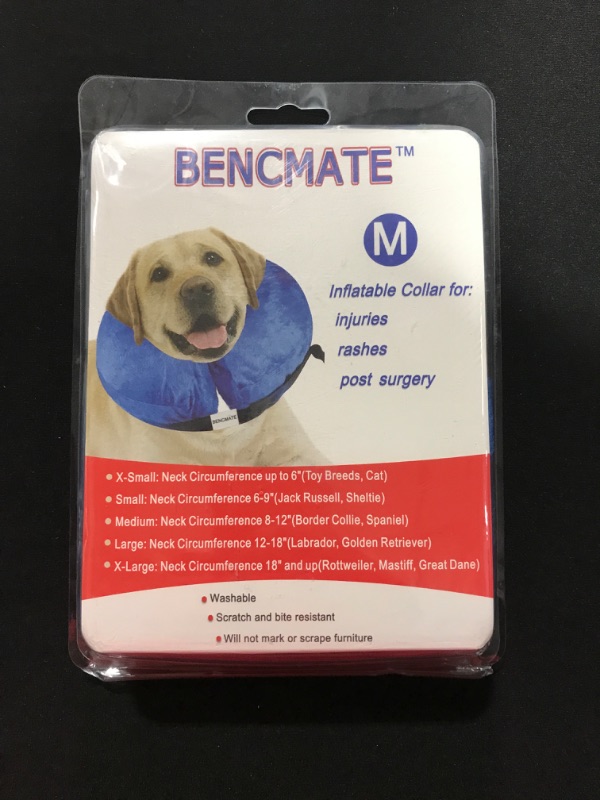 Photo 2 of [Size M] BENCMATE Protective Inflatable Collar for Dogs and Cats - Soft Pet Recovery Collar Does Not Block Vision E-Collar (Medium, Blue) [Neck:8"-12"] 