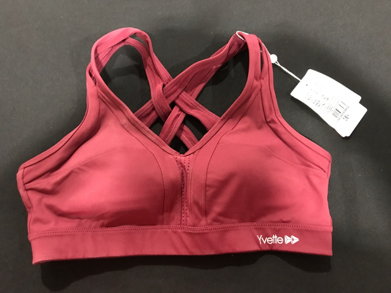 Photo 2 of [Size 2XL] Yvette Women High Impact Sports Bras Criss Cross Back Sexy Running Bra for Plus Size Burgundy + Double Thin Strap + High Impact 