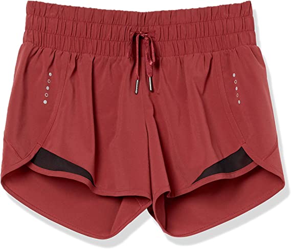 Photo 1 of [Size L] Amazon Essentials Women's Standard-Fit Ruched Waistband Woven Running Short- Ruby Red
